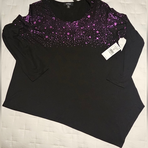 NWT Karen Kane Star Print Plus Size Top: Black W/Purple: Size- 1X - Picture 10 of 13